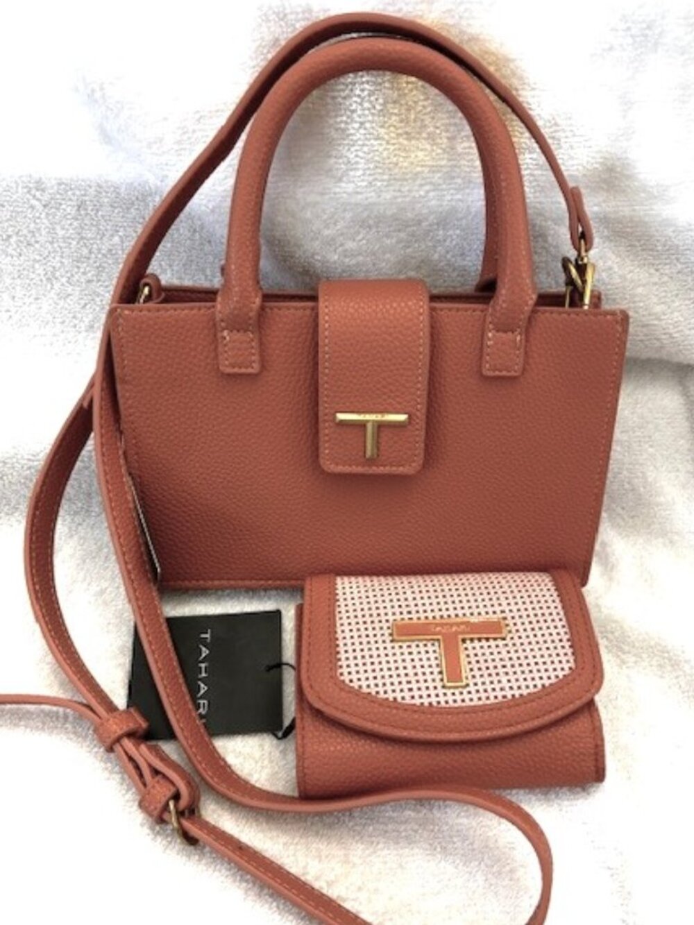 Tahari small crossbody handbag and tri-fold wallet in Terra Cotta NWT